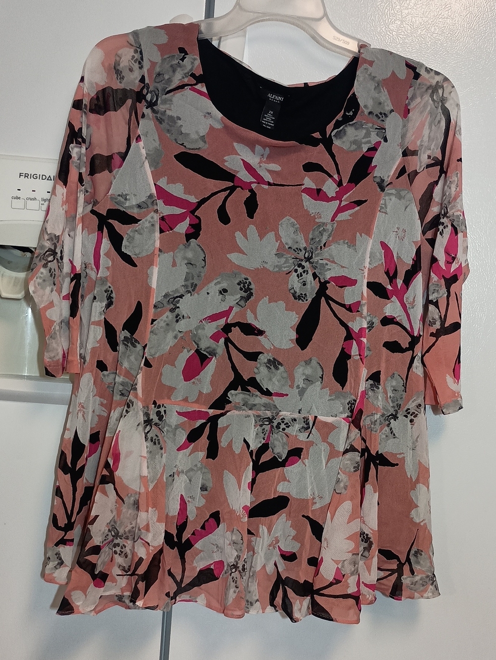 Alfani Rose-Pink Floral Peplum Long Sleeve Blouse W/ 3/4 Sleeve. Women's Size 2x